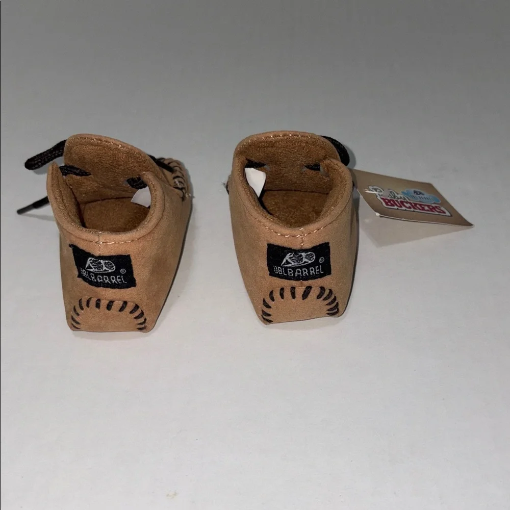 DBL Barrel Baby Buckers Infants Size 2 Brown Baby Moccasins Embroidered Design